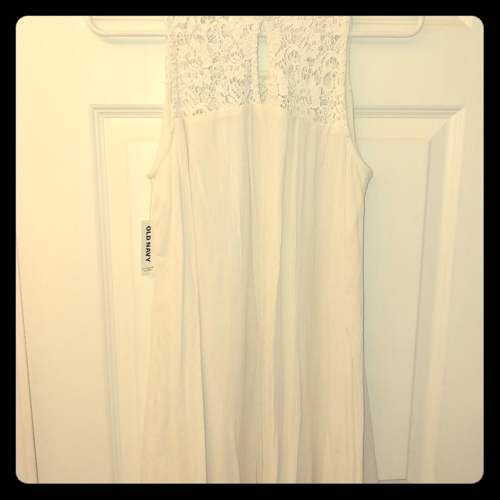 Lace top white shift dress